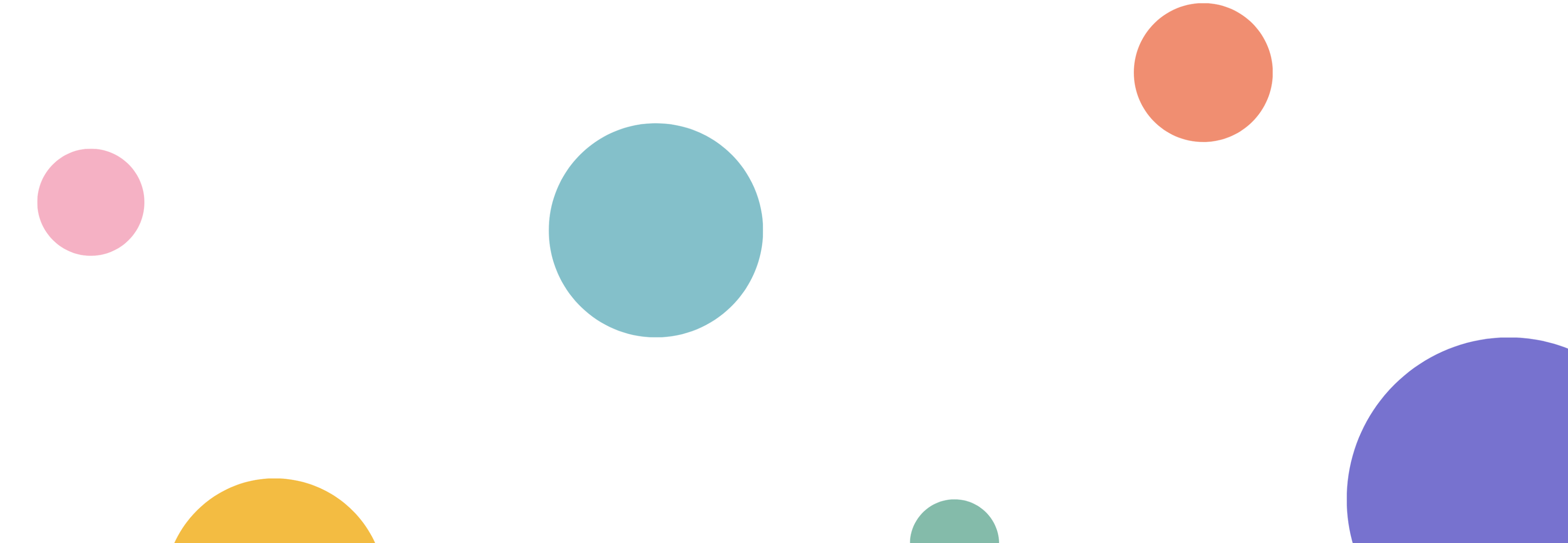 White background with scattered colorful circles.