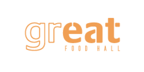 Logo for "Great Food Hall" in orange and white.
