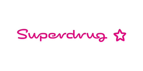 Superdrug logo in pink with a star.