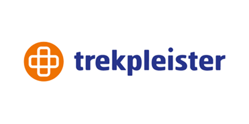 Logo with an orange circle and a cross, with the word "trekpleister" next to it.