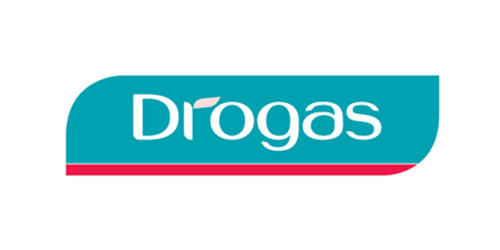 Logo with the word "Droga" in white on a teal background with a pink stripe.