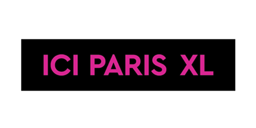 Logo with "ICI PARIS XL" in pink on a black rectangle.