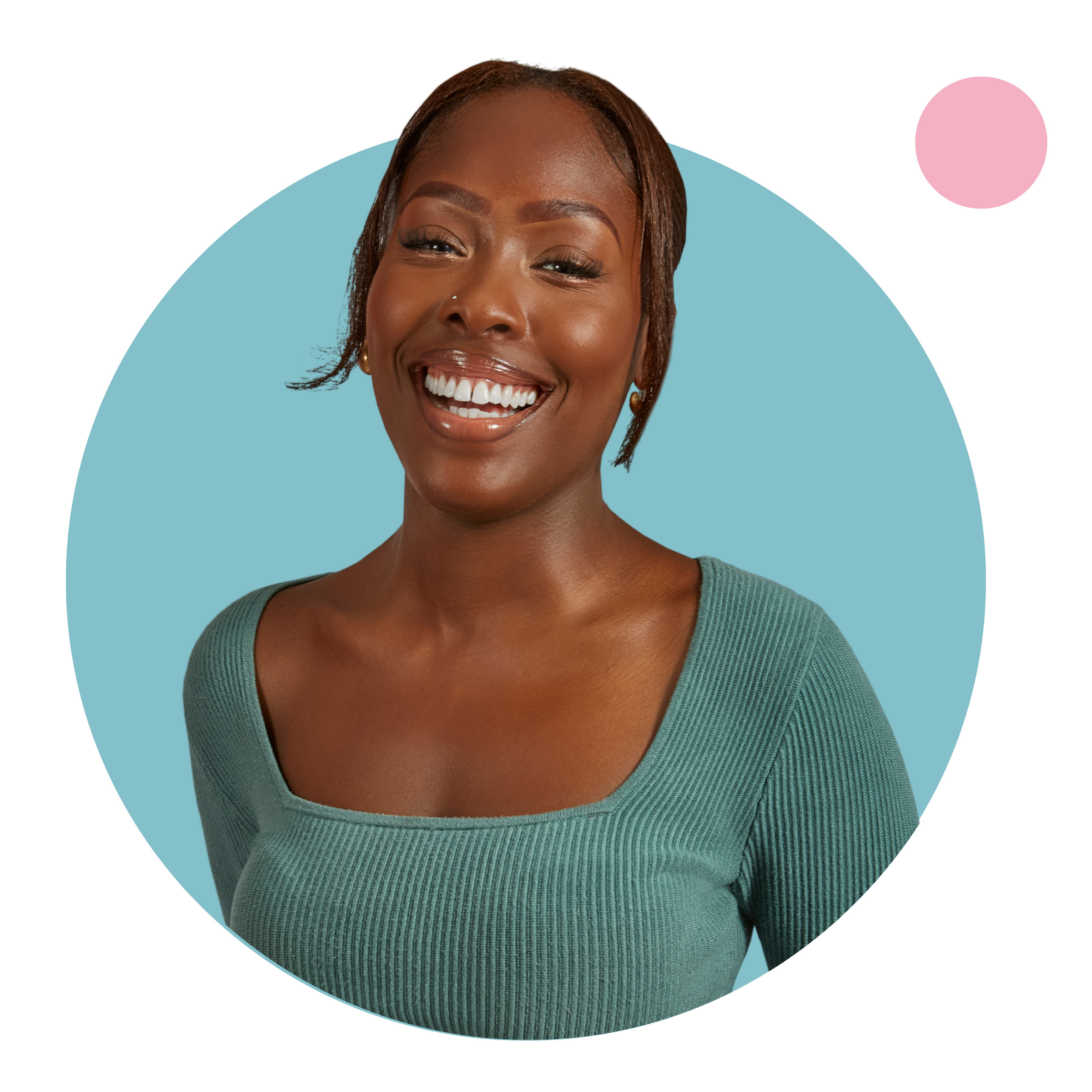 A person smiling in a studio shot.